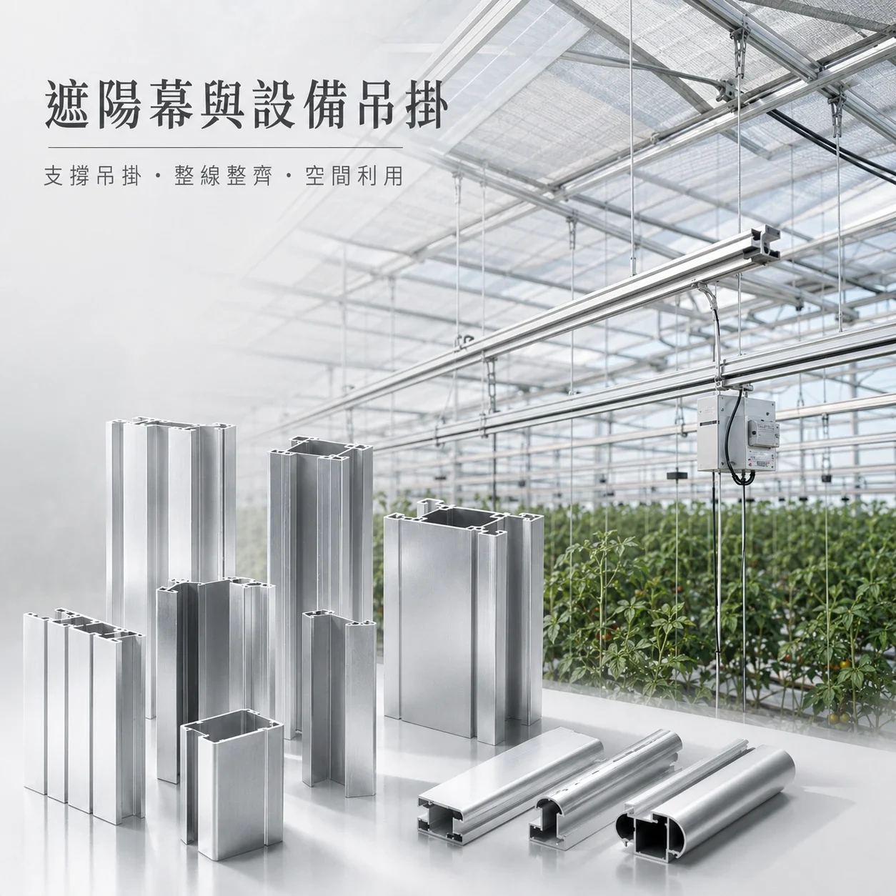 遮蔭網鋁軌道：每天往復動作的部位，以鋁擠型確保十年如一日的精度與壽命。