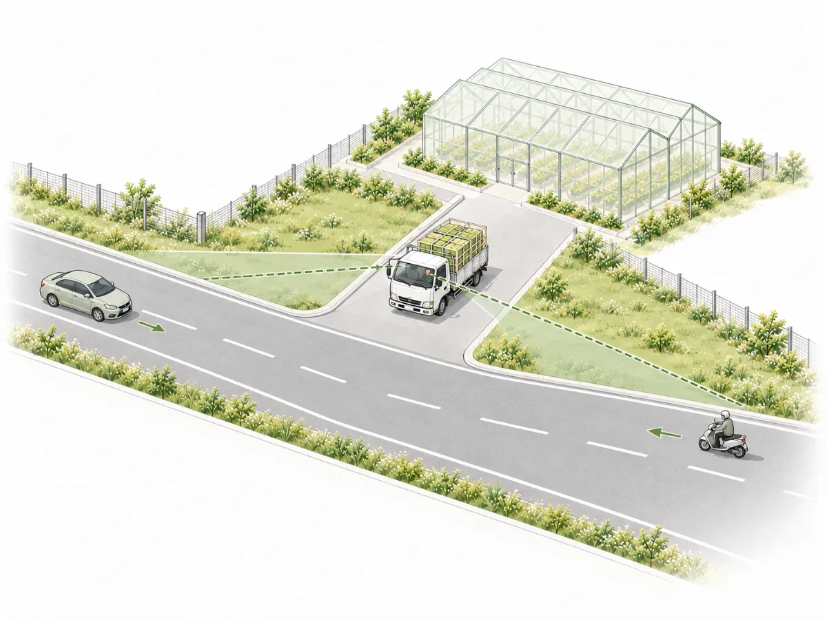 溫室出入口與道路交會處的安全視距示意
