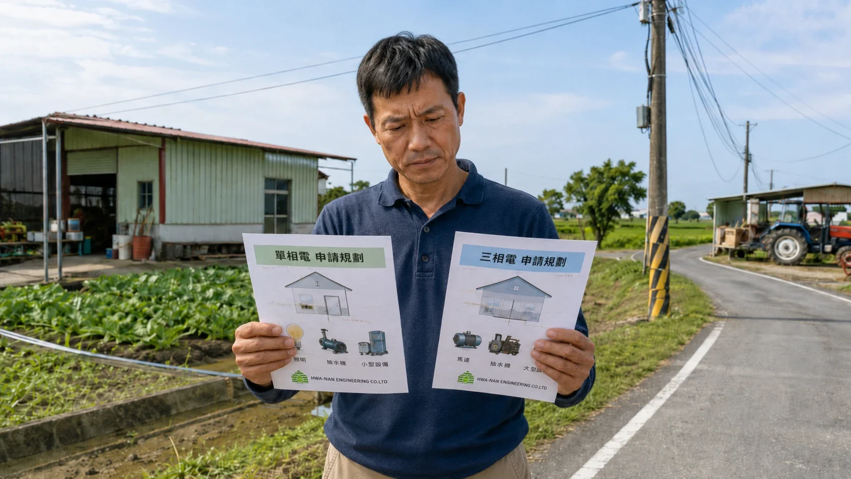 農地接電不像蓋房子撥通電話就好——用電目的、設施容許使用與電力規格，都得在規劃階段一起釐清：是先申請單相電應急，還是一次到位申請三相動力電。